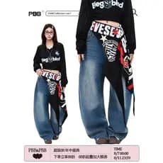 Estilo Hong Kong na moda masculina verão novo estilo 2025 carta única Jeans Hip Hop ins na moda High Street na moda rufi