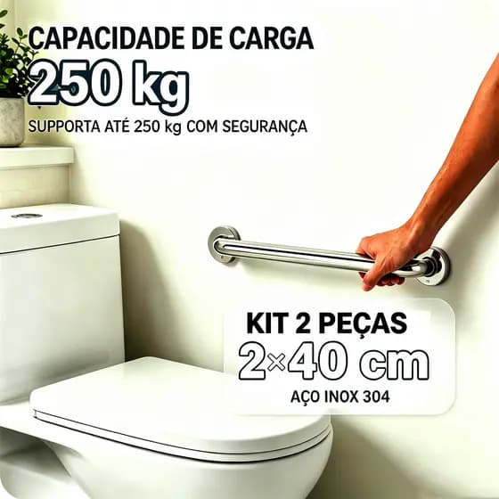 2 peças Barra de Apoio para Banheiro de 40cm em Aço Alça de Segurança para Uso Interno/Externo S8
