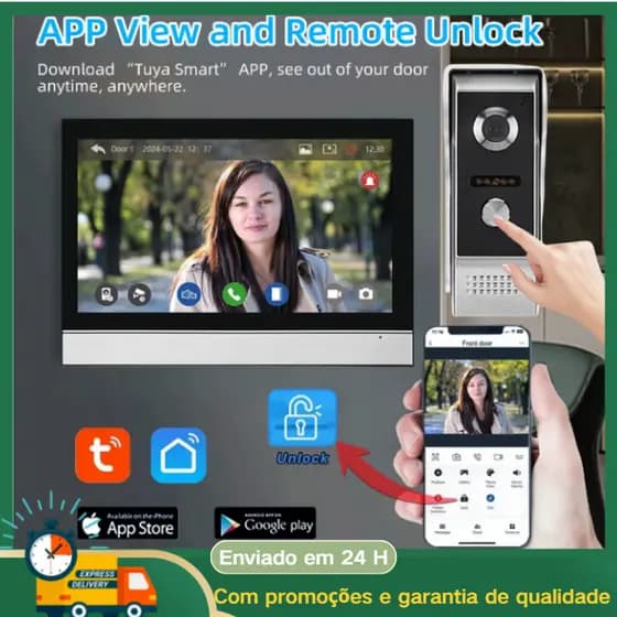 Wifi casa inteligente sistema de intercomunicação vídeo porta 7 "monitor tela colorida ahd 1080p campainha tuya