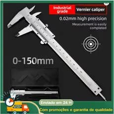 Paquímetro Vernier 0-150mm 0-6 Polegadas de Alta Precisão em Aço Inoxidável e Plástico para Medição Interna, Externa