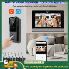 Tuya campainha de vídeo wi-fi sem fio, 1080p, tela sensível ao toque colorida, aplicativo inteligente, kit de intercomun