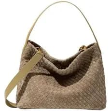 Bolsa Feminina De Camurça Trançada Elegante De Ombro Hobo Com Detalhes Em Tecido Para Viagens De Trabalho