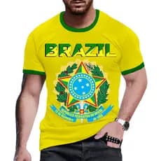 2022 Cross-Border novo estilo brasil bandeira nacional 3D Digital impresso em torno do pescoço de manga curta masculino