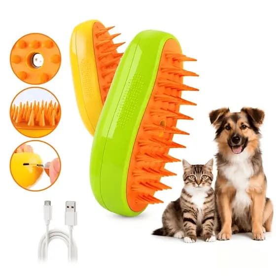 Escova Vapor Tira Pelo Pet Recarregável Massageadora Cães Gatos USB