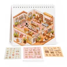 Caderno Interativo Adesivos 3D 8 Cenários Pinça Brinquedo Educativo