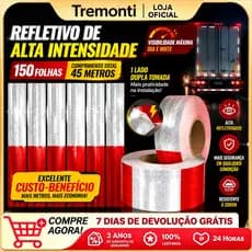 Faixa Refletiva Adesiva 45m/Rolo p/ Caminhão Ônibus Branco/Vermelho 30x5cm – 150 Un