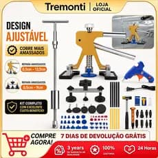 Kit 87 Profissional Martelo De Tubarão + Ventosa e Extrator T para Reparo de Amassados na Lataria - Universal