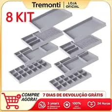 Kit 8 Bandejas Porta-Jóias de Veludo Cinza – Combinação Multifuncional para Organização Completa