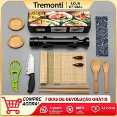 Kit para Fazer Sushi 14 Itens – Bazuca de Sushi, Esteiras, Faca e Utensílios Japoneses