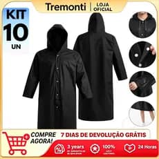 Kit 10 Capa de Chuva EPI Impermeável Forrada Com Capuz Resistente Para Trabalho Uso Profissional