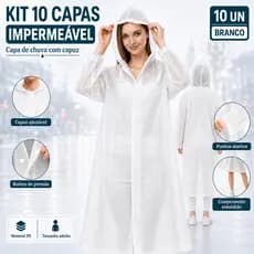 Kit 10 Capa de Chuva Transparente Adulto Unissex Impermeável Reutilizável Gabardina Grossa Capuz