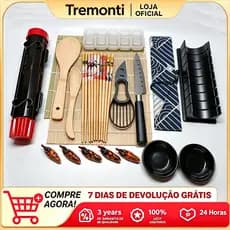 Kit para Fazer Sushi 14 Itens – Bazuca de Sushi, Esteiras, Faca e Utensílios Japoneses