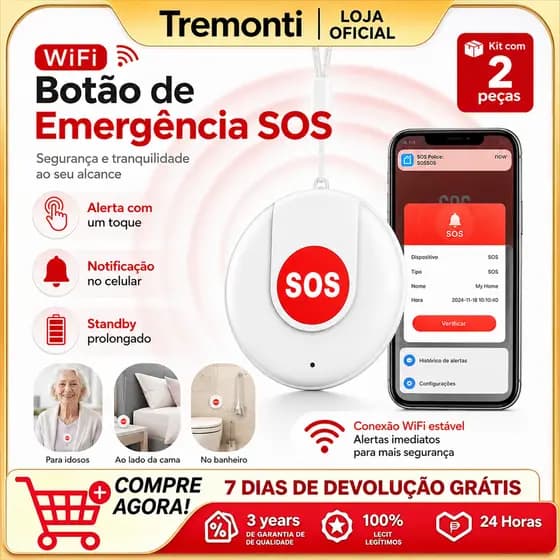 Botão De Emergência Pânico Sos Alarme Wi-fi P/ Idosos Crian