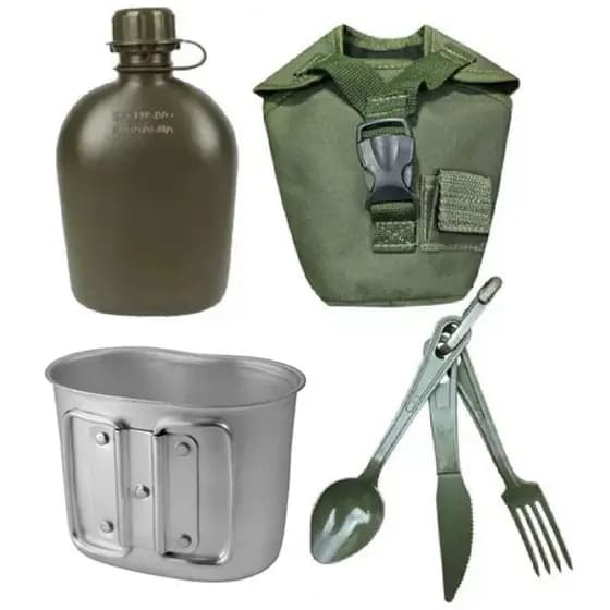 Kit River Cantil + Porta Cantil Verde + Talher  + Caneca Alumínio