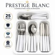 Kit Talheres Inox 25 Peças Branco Faqueiro Completo Design Moderno Resistente