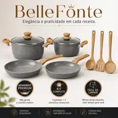 Kit Panelas Antiaderente BelleFonte 4 Peças com Utensílios Cozinha Completo Premium