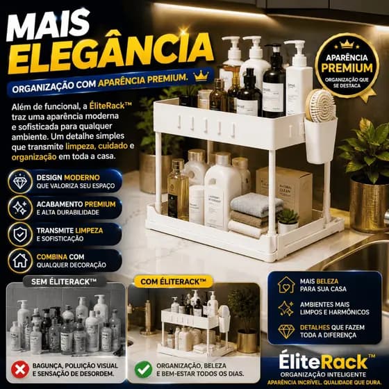 Organizador Multiuso 2 Níveis Deslizante para Pia Armário Cozinha Banheiro Branco