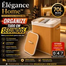 Cesto de Roupas Bambu 70L com Tampa Organizador Lavanderia Closet Premium