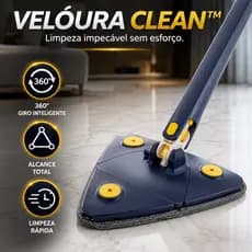 Mop Triangular 360° Giro Total Velóura Clean Limpeza Fácil Cantos Vidros Piso e Parede