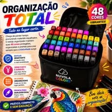 Kit 48 Canetas Hidrográficas Coloridas Estojo Arte Desenho Escolar Profissional