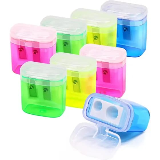 Apontadores De Lápis Manuais Foramanhã Kids-8 Pacotes De Apontador Pequeno Colorido Portátil De Furo Duplo Com Tampa Par