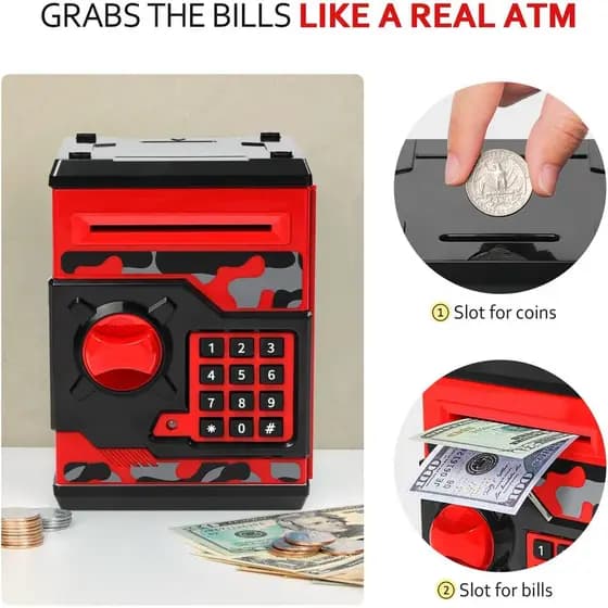 Mealheiro ATM Para Meninos E Meninas , Caixa Economizar Dinheiro Vcertcpl Mini Coin Bank Com Senha , Jarra De Segura Cri