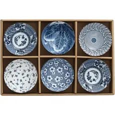 Gegong Pacote Com 6 Tigelas De Cerâmica , Estilo Japonês , 10 Onças Espessantes De Porcelana Azul E Branca Para Arroz/Ce