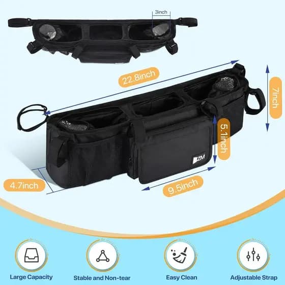 Organizador De Carrinho Duplo ZZM Para Bob Duallie E Baby Jogger City Mini GT2 , Acessórios Duplos De Bebê Com 2 Bolsos