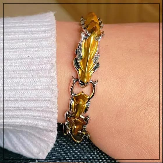 Pulseira De Corrente De Dragão Grunge & Punk Masculino Aço Inoxidável Banhado A Ouro Prata Cabeça Osso Forma Ligação De