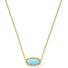 Colar com Pingente Elisa Kendra Scott para Mulheres, Joia de Moda, Latão Banhado a Ouro, Opala Kyocera Azul-Verde Claro