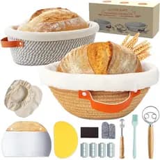 Cesto de fermentação para pão Banneton – Kit de fermentação de massa fermentada com cesto redondo de 9" e oval de 10", f