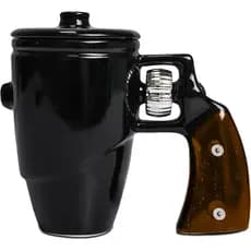 Caneca de Cerâmica em Forma de Revólver com Tampa, Caneca de Café e Chá com Alça Giratória, Caneca de Presente 3D em For