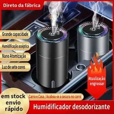 Umidificador de Ar Aromatizador Portátil Difusor de Aromas Carro e Quarto Luz Noturna USB Silencioso