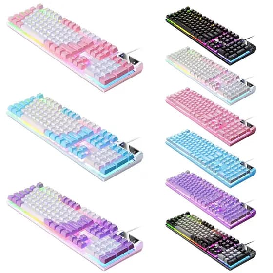Teclado YINDIAO Semi-Mecânico Com Fio 104 Teclas LED Color À Prova D'água Gamer e Trabalho para PC