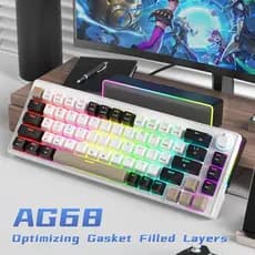 Teclado Mecânico Gamer 68 Teclas RGB Vermelho Silencioso Hot-Swap ABNT2 Com Fio para Jogos Trabalho