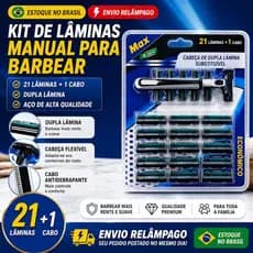Kit Barbeador Masculino Manual com 20 Lâminas Refil Aço Inoxidável para Barba Bigode Costeletas Rosto e Corpo Deslizamen