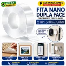 Fita Nano Gel Dupla Face Transparente 2,5cm, Super Forte, Lavável, Reutilizável e Sem Marcas