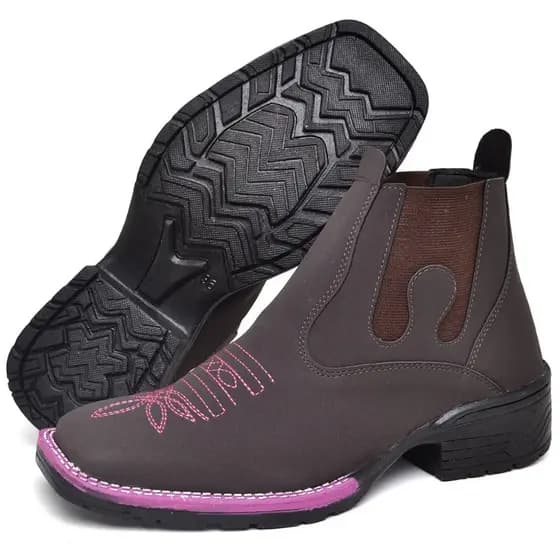Botina Feminina Texana Country Bota Calce Fácil Estilo Western Bico Quadrado Sintético