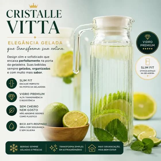 Jarra Premium 1L Ultra Resistente Vidro Reforçado Alta Durabilidade CRISTALLE VITTA™