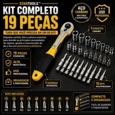 Kit Chave Catraca 19 Peças Multifuncional de Alta Resistência STARTOOLS™ Profissional