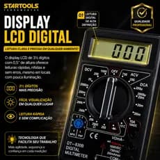 MULTÍMETRO DIGITAL STARTOOLS PROFISSIONAL LCD AC/DC PORTÁTIL COM TESTE DE CONTINUIDADE, DIODO E TRANSISTOR