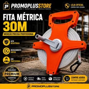 Fita Métrica 30M Profissional com Manivela Alta Precisão Reforçada