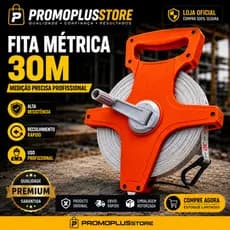 Fita Métrica 30M Profissional com Manivela Alta Precisão Reforçada