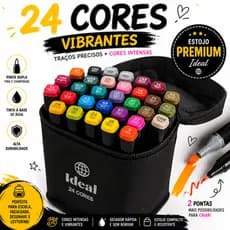 Estojo 24 Canetas Hidrográficas Coloridas IDEAL Tons Vibrantes Arte Escolar Premium
