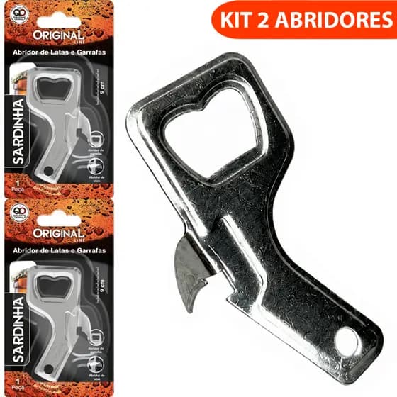 Kit com 2 Abridor de Latas e Garrafas Cervejas Refrigerantes Sardinha Inox 9cm Cozinha Original