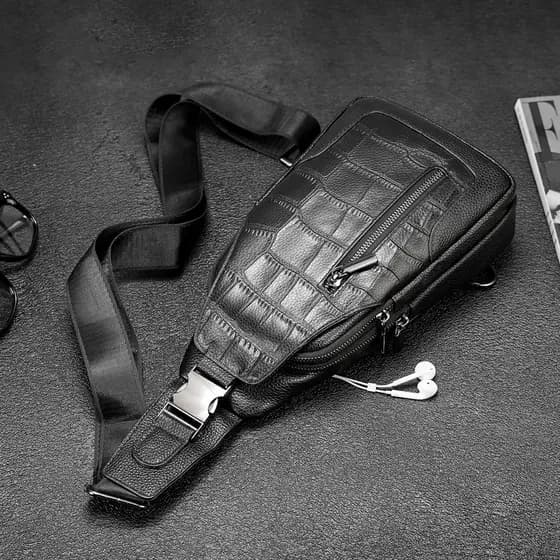 Bolsa de peito de couro masculina Casual moda masculina bolsa de ombro de couro Commuter bolsa pequena ipad mensag