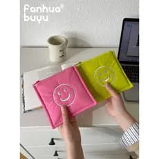 Fanhua sussurro bonito Mini saco cosmético feminino portátil tecido moeda bolsa tia toalha saco de armazenamento Smiley