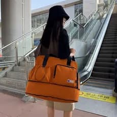 Bolsa de viagem feminina de grande capacidade, bolsa de viagem leve de curta distância, separação seca e molhada, bolsa