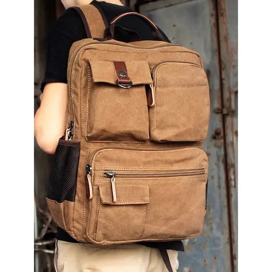 Homens mochila de lona Casual estudante universitário mochila saco de escola Retro saco de viagem ao ar livre computador