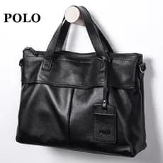 Polo bolsa masculina de couro genuíno maleta de couro bolsa de negócios moda ombro saco do mensageiro saco do computador